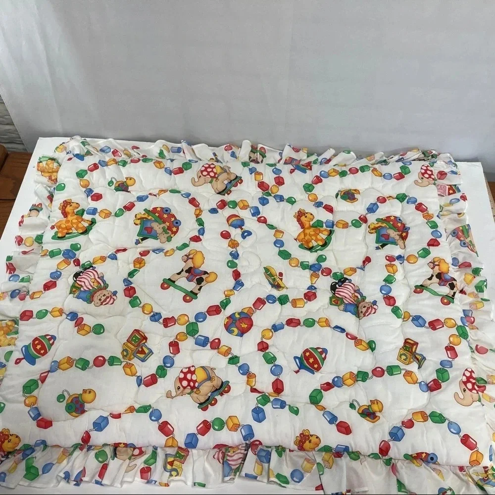 Vintage Baby Quilt/Wall hanging Red Calliope Animal Theme 1993, Puffy